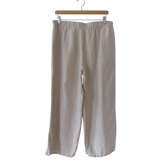 Eileen Fisher Linen Wide Leg Pants Medium Natural Beige Cropped Pull On Pockets - Picture 6 of 10